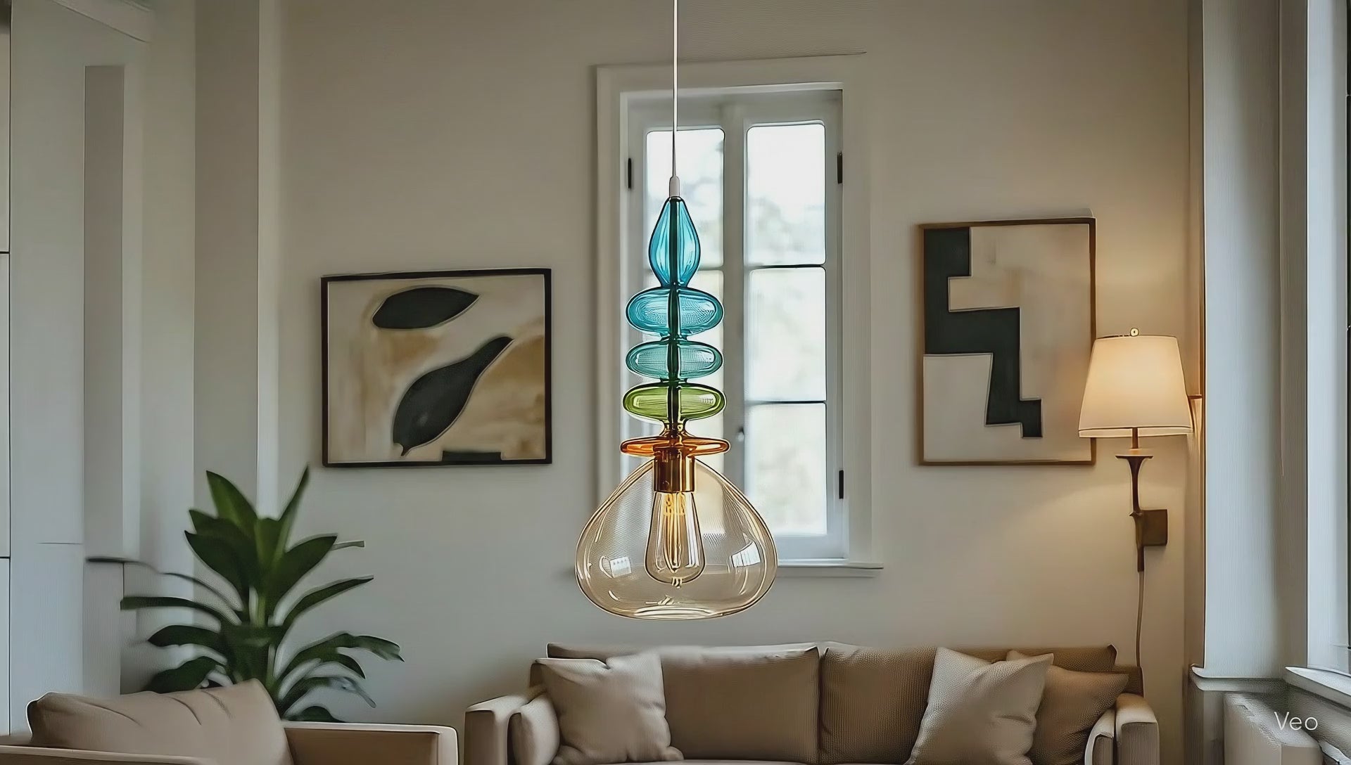 Colorful Blown Glass Pendant Light